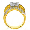 1.12CT DIAMOND 18K 2 TONE GOLD ROUND & BAGUETTE CLUSTER SQUARE HAMMERED FUN RING