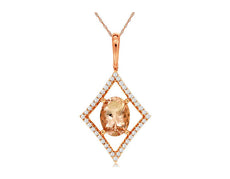 1.15CT DIAMOND & AAA MORGANITE 14KT ROSE GOLD OVAL & ROUND GEOMETRIC FUN PENDANT