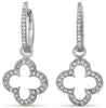 .40CT DIAMOND 14KT WHITE GOLD OPEN 4 LEAF CLOVER FLOWER HUGGIE HANGING EARRINGS