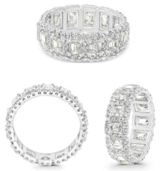 3.42CT DIAMOND PLATINUM ROUND & EMERALD CUT CLASSIC HALO ETERNITY WEDDING RING