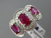 ESTATE LARGE 2.25CT DIAMOND & AAA RUBY 18K WHITE GOLD 3 STONE HALO MILGRAIN RING