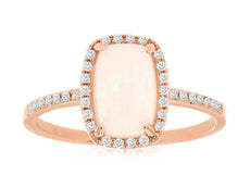 1.14Ct Diamond & Aaa Opal 14K Rose Gold 3D Cushion & Round Halo Rectangular Ring