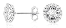 ESTATE .50CT DIAMOND 14KT WHITE GOLD ROUND SOLITAIRE HALO FILIGREE STUD EARRINGS