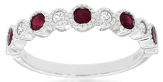 .56CT DIAMOND & AAA RUBY 14K WHITE GOLD FILIGREE MILGRAIN SEMI ETERNITY FUN RING
