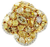 4.0CT WHITE & FANCY YELLOW DIAMOND 18KT WHITE GOLD 4 LEAF CLOVER FLOWER FUN RING