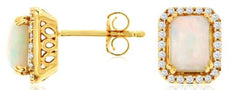 1.6CT DIAMOND & AAA OPAL 14KT YELLOW GOLD CUSHION & ROUND OCTAGON HALO EARRINGS