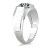 .46CT BLUE DIAMOND 14K WHITE GOLD CLUSTER OCTAGON SQUARE MATTE & SHINY MENS RING