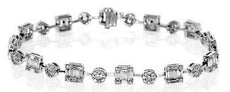3.64CT DIAMOND 18K WHITE GOLD 3D ROUND & BAGUETTE SQUARE & ROUND TENNIS BRACELET