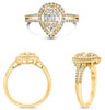 WIDE .56CT DIAMOND 14KT YELLOW GOLD ROUND BAGUETTE & PRINCESS CLUSTER LOVE RING