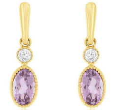 .30CT DIAMOND & AAA AMETHYST 14KT YELLOW GOLD OVAL & ROUND FUN HANGING EARRINGS