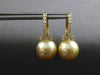 .44CT DIAMOND & AAA GOLDEN SOUTH SEA PEARL 18KT YELLOW GOLD 3D HANGING EARRINGS