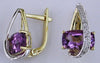 3.77CT DIAMOND & AAA AMETHYST 14KT YELLOW GOLD CUSHION & ROUND HANGING EARRINGS