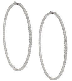 EXTRA LARGE 8.7CT DIAMOND 18KT WHITE GOLD 3D INSIDE OUT HOOP HANGING EARRINGS