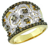 ESTATE 1.3CT WHITE & MOCHA DIAMOND 14K YELLOW GOLD MULTI SWIRL FILIGREE FUN RING
