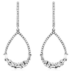 ESTATE .76CT DIAMOND 14KT WHITE GOLD ROUND & BAGUETTE TEAR DROP HANGING EARRINGS