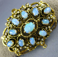 ANTIQUE LARGE 5CT AAA OPAL & PEARL 14K YELLOW GOLD FILIGREE BROOCH PENDANT #2755