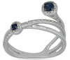 ESTATE .32CT DIAMOND & AAA SAPPHIRE 14KT WHITE GOLD CRISS CROSS FLOWER FUN RING