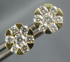ESTATE .66CT DIAMOND 18K YELLOW GOLD CLASSIC ETOILE CLUSTER FLOWER STUD EARRINGS