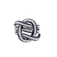 2.54CT DIAMOND & AAA SAPPHIRE 18KT WHITE GOLD 3D MULTI ROW LOVE KNOT FUN RING