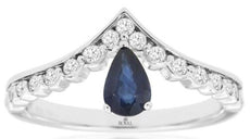 .90CT DIAMOND & AAA SAPPHIRE 14KT WHITE GOLD 3D PEAR SHAPE & ROUND V SHAPE RING
