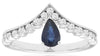 .90CT DIAMOND & AAA SAPPHIRE 14KT WHITE GOLD 3D PEAR SHAPE & ROUND V SHAPE RING