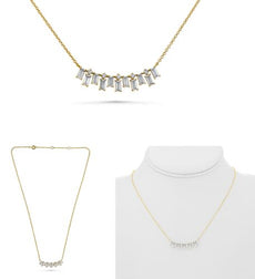 1.08CT DIAMOND 14KT YELLOW GOLD 3D ROUND & BAGUETTE HAPPY FACE BAR FUN NECKLACE