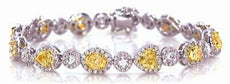 6.85CT WHITE & FANCY YELLOW DIAMOND 18KT 2 TONE GOLD MULTI SHAPE TENNIS BRACELET