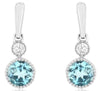 .25CT DIAMOND & AAA BLUE TOPAZ 14KT WHITE GOLD 3D ROUND 2 STONE HANGING EARRINGS