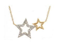 ESTATE .16CT DIAMOND 14KT YELLOW GOLD 3D DOUBLE STAR LOVE NECKLACE