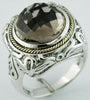 ESTATE LARGE 7CT AAA SMOKEY TOPAZ 14KT YELLOW GOLD & 925 SILVER 3D FILIGREE RING