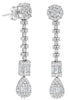LARGE 1.76CT DIAMOND 14KT WHITE GOLD ROUND & BAGUETTE 2 ROW BY THE YARD EARRINGS