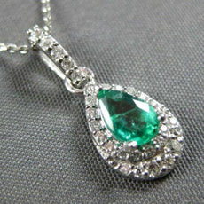 .52CT DIAMOND & AAA EMERALD 14KT WHITE GOLD PEAR SHAPE & ROUND FLOATING PENDANT