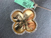 ESTATE LARGE .90CT DIAMOND 18KT ROSE GOLD 3D 4 LEAF CLOVER FLOWER LOVE NECKLACE