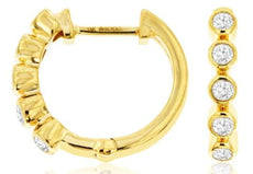 .33CT DIAMOND 14KT YELLOW GOLD ROUND 5 STONE BEZEL HUGGIE HOOP HANGING EARRINGS