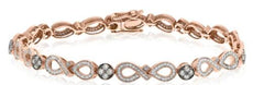 1.49CT WHITE & MOCHA DIAMOND 14KT ROSE GOLD 3D MULTI FLOWER LOVE TENNIS BRACELET