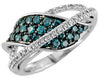 ESTATE .78CT WHITE & BLUE DIAMOND 14KT WHITE GOLD 3D LEAF CRISS CROSS FUN RING