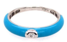 ESTATE .03CT DIAMOND & BLUE ENAMEL 18KT WHITE GOLD CLASSIC 3D SOLITAIRE FUN RING