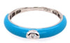 ESTATE .03CT DIAMOND & BLUE ENAMEL 18KT WHITE GOLD CLASSIC 3D SOLITAIRE FUN RING