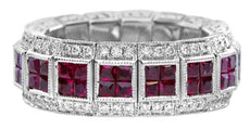 3.45CT DIAMOND & AAA RUBY 18KT WHITE GOLD 3D ROUND & PRINCESS ANNIVERSARY RING
