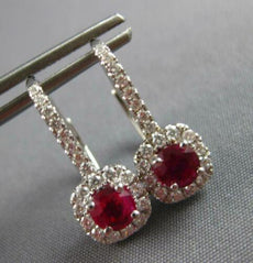 1.33CT DIAMOND & AAA RUBY 18K WHITE GOLD ROUND SQUARE LEVERBACK HANGING EARRINGS