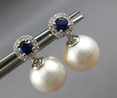 .53CT DIAMOND & AAA SAPPHIRE & AAA SOUTH SEA PEARL 14KT WHITE GOLD 3D EARRINGS