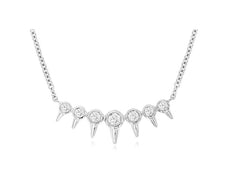 ESTATE .15CT DIAMOND 14KT WHITE GOLD 3D ROUND 7 STONE BEZEL SPIKY FUN NECKLACE