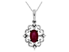 .59CT DIAMOND & AAA RUBY 14KT WHITE GOLD 3D OVAL & ROUND FLOWER FLOATING PENDANT