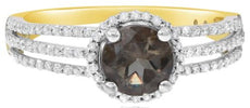 1.11CT DIAMOND & AAA SMOKY TOPAZ 14KT YELLOW GOLD 3D ROUND HALO FLOWER FUN RING