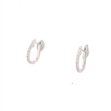 ESTATE .15CT DIAMOND 18KT WHITE GOLD 3D CLASSIC LEVERBACK HOOP HANGING EARRINGS