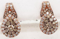 1.05CT WHITE & CHOCOLATE FANCY DIAMOND 14KT ROSE GOLD TEAR DROP HANGING EARRINGS