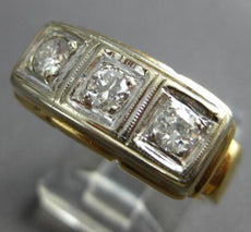 ANTIQUE LARGE .60CT OLD MINE DIAMOND 14KT 2 TONE GOLD 3 STONE UNISEX RING #28055