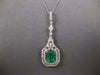 ESTATE LARGE 7CT DIAMOND & AAA EMERALD 18K WHITE GOLD 3D FLORAL HEXAGON PENDANT