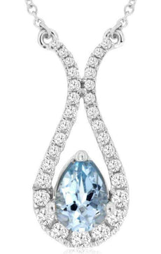 .98CT DIAMOND & AAA AQUAMARINE 14KT WHITE GOLD PEAR SHAPE & ROUND LOVE NECKLACE