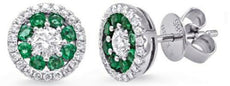 ESTATE .94CT DIAMOND & AAA EMERALD 14KT WHITE GOLD CIRCULAR FLOWER STUD EARRINGS